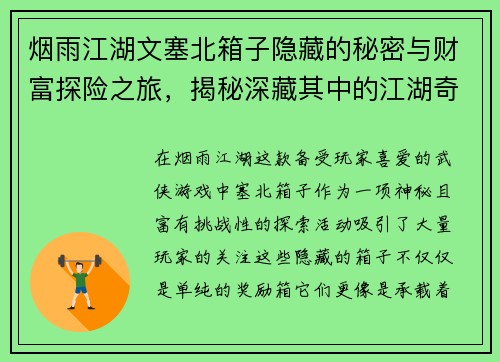 烟雨江湖文塞北箱子隐藏的秘密与财富探险之旅，揭秘深藏其中的江湖奇珍异宝